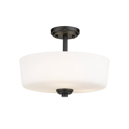 Z-Lite Arlington 3 Light Semi Flush Mount, Matte Black & Matte Opal 220SF3-MB